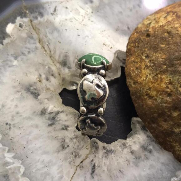 Jody Naranjo Sterling Diamond Shape Green Turquoise Petroglyph Ring Size 9 - Picture 6 of 10